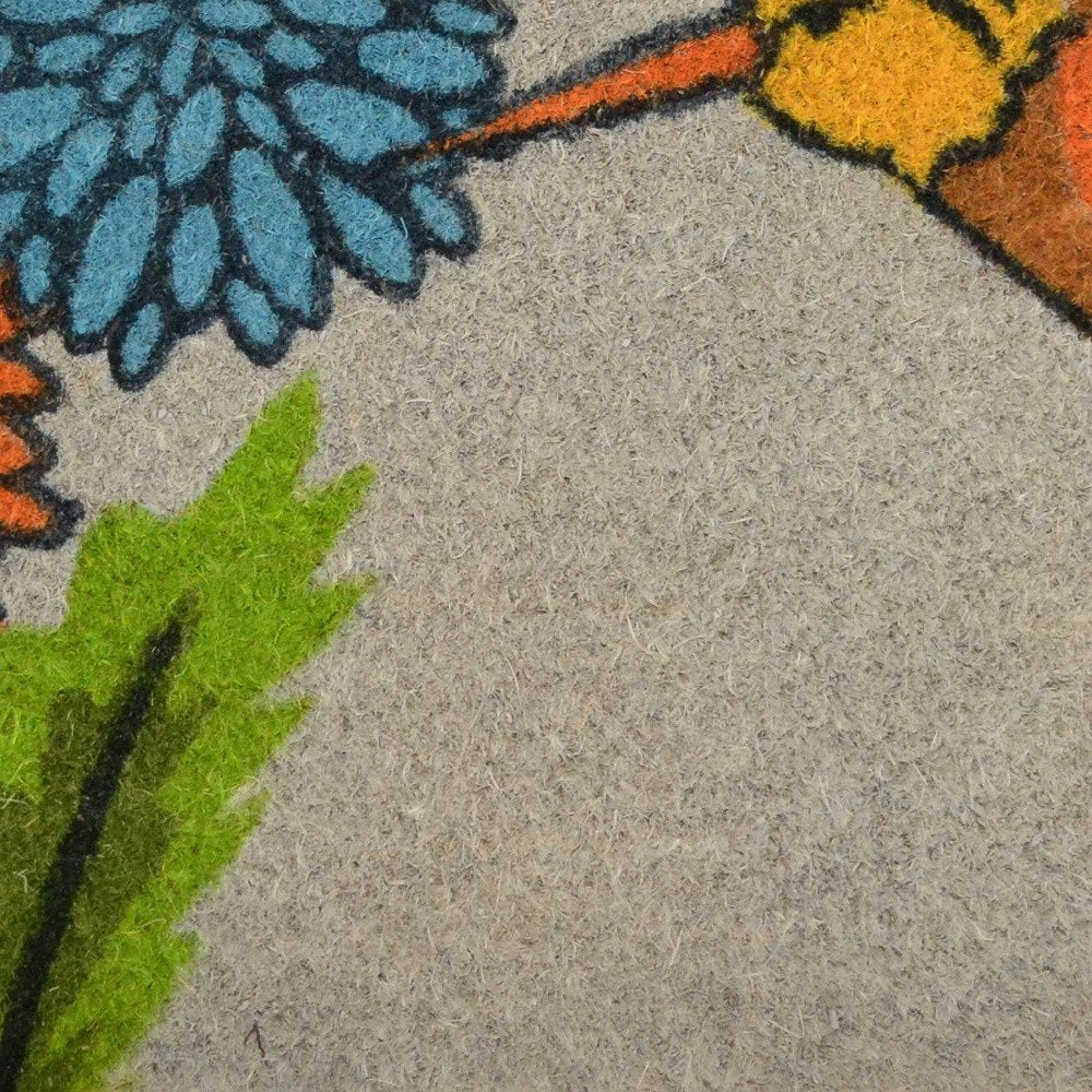 18" X 30" Brown and Blue Coir Floral Outdoor Door Mat HomeRoots