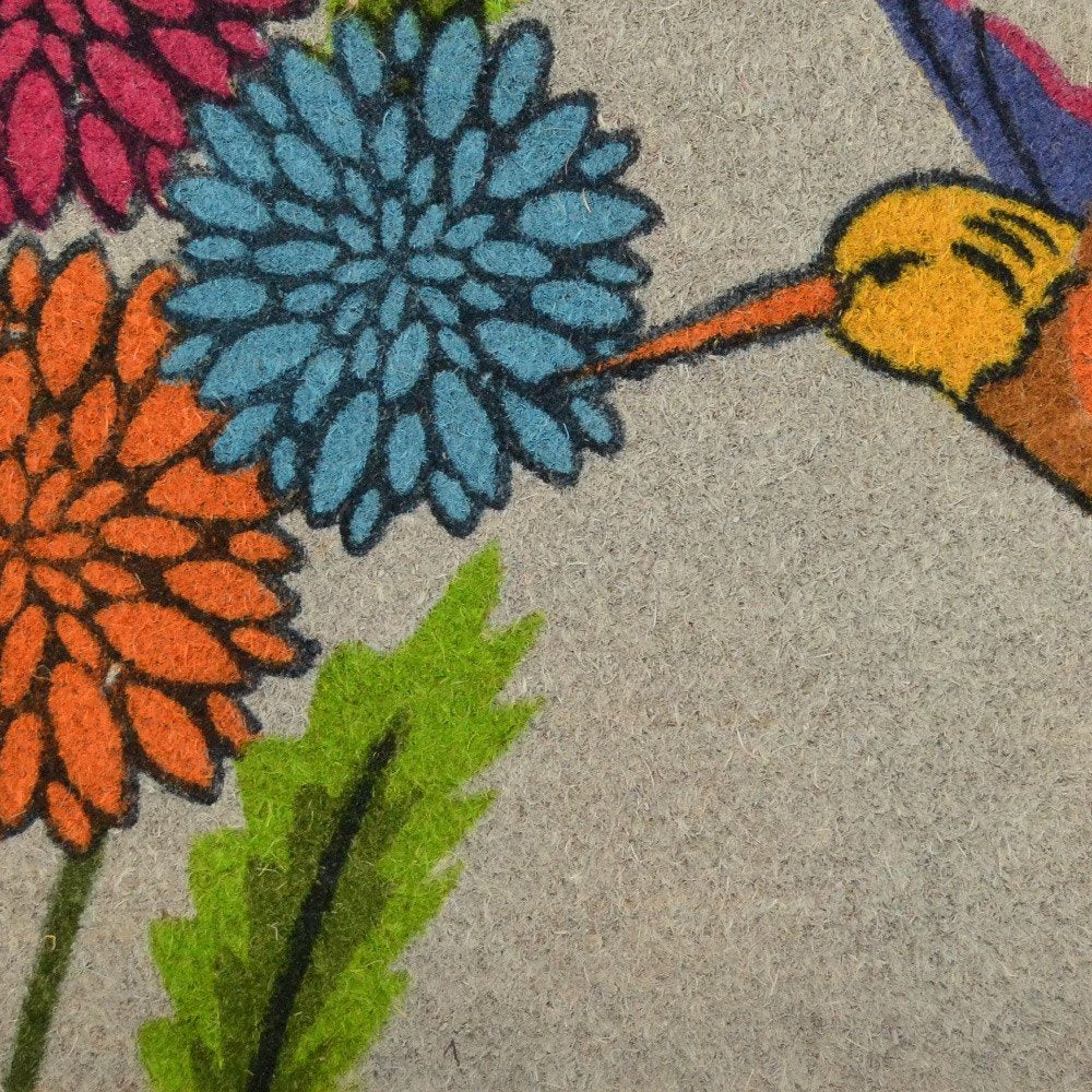 18" X 30" Brown and Blue Coir Floral Outdoor Door Mat HomeRoots