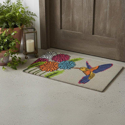 18" X 30" Brown and Blue Coir Floral Outdoor Door Mat HomeRoots