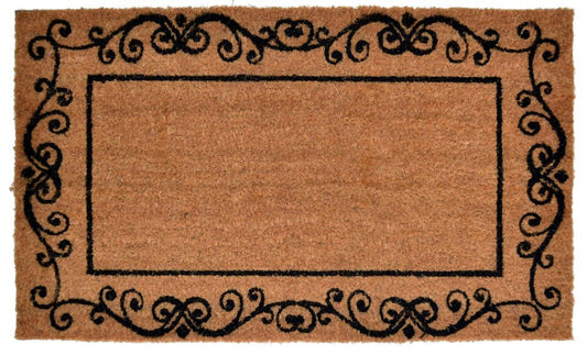 18" X 30" Brown and Black Coir Scrollwork Outdoor Door Mat HomeRoots
