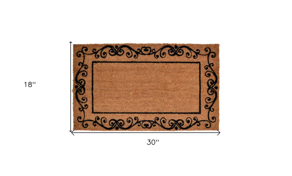 18" X 30" Brown and Black Coir Scrollwork Outdoor Door Mat HomeRoots