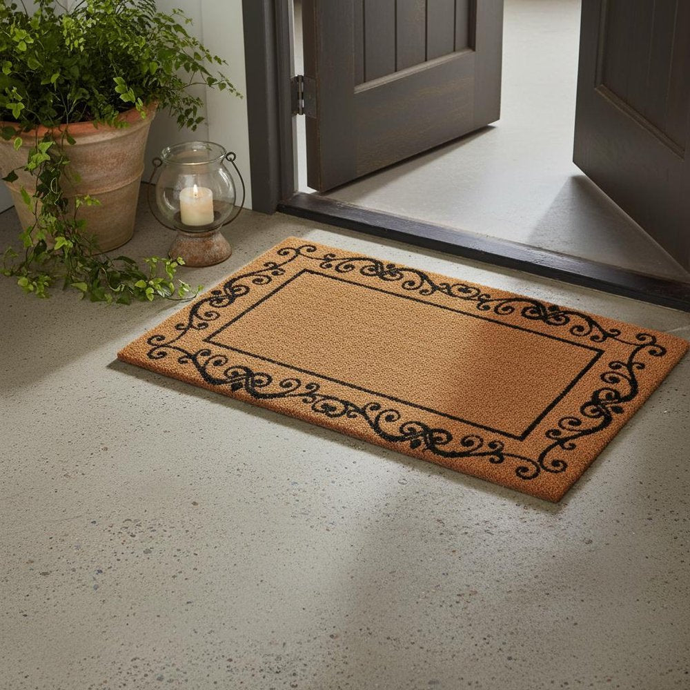 18" X 30" Brown and Black Coir Scrollwork Outdoor Door Mat HomeRoots