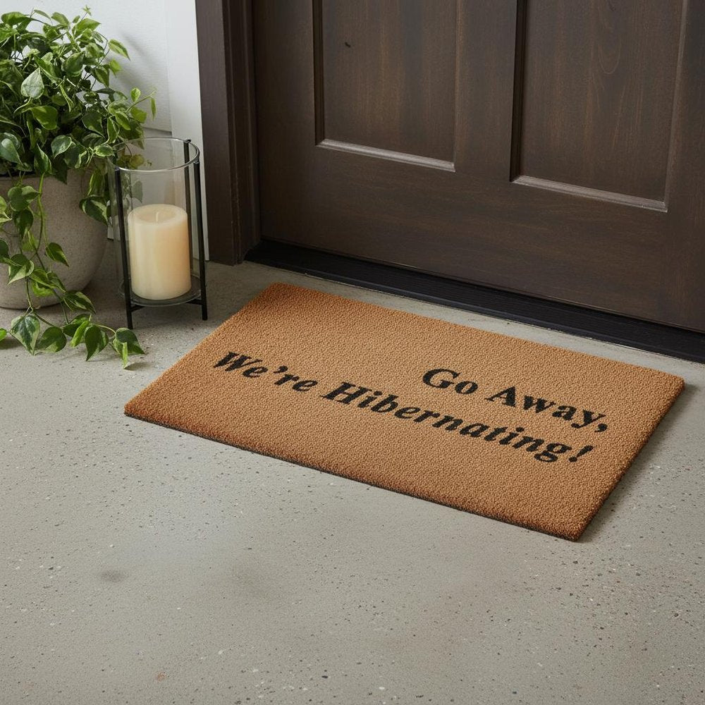 18" X 30" Brown and Black Coir Go Away We Are Hibernating Outdoor Door Mat HomeRoots