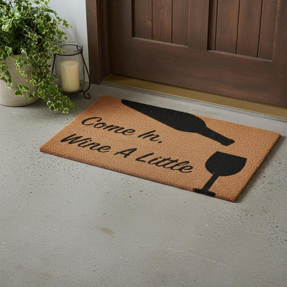18" X 30" Brown and Black Coir Come In Wine a Little Outdoor Door Mat HomeRoots
