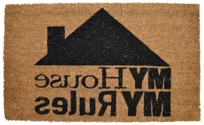18" X 30" Brown and Black Coir My House My Rules Outdoor Door Mat HomeRoots