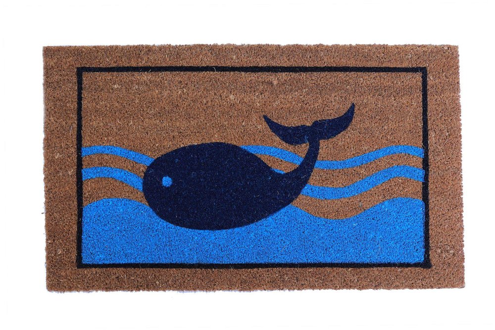 18" X 30" Brown Blue And Red Coir Whale Outdoor Door Mat HomeRoots