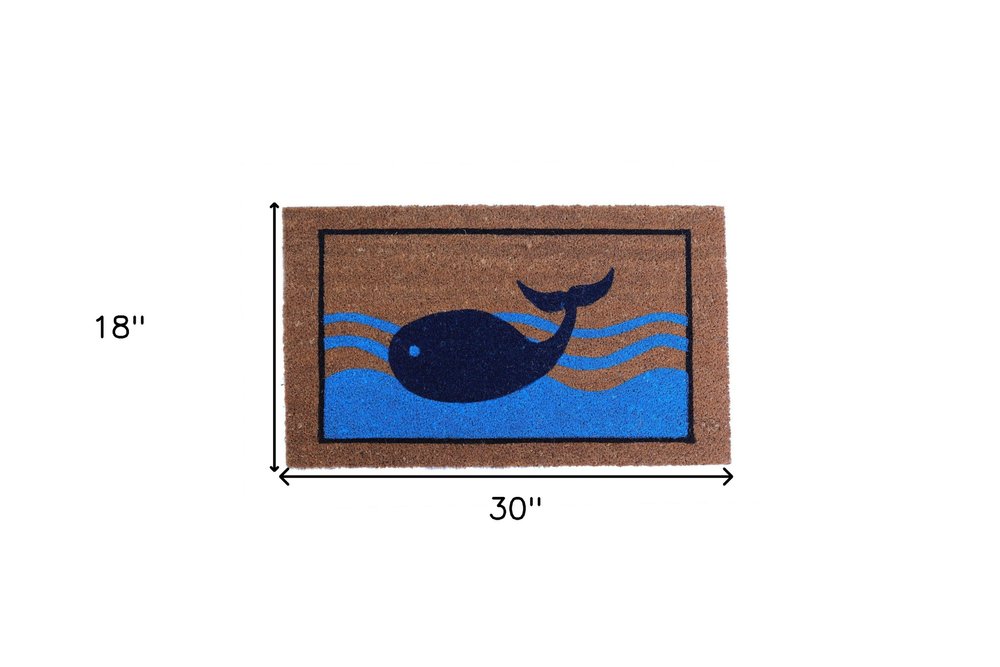 18" X 30" Brown Blue And Red Coir Whale Outdoor Door Mat HomeRoots