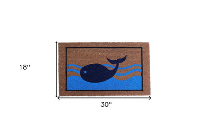 18" X 30" Brown Blue And Red Coir Whale Outdoor Door Mat HomeRoots