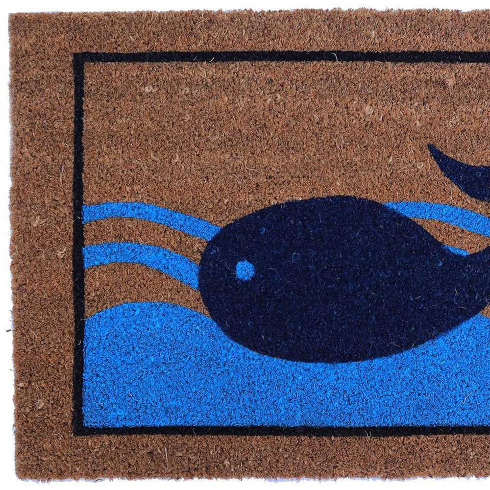 18" X 30" Brown Blue And Red Coir Whale Outdoor Door Mat HomeRoots