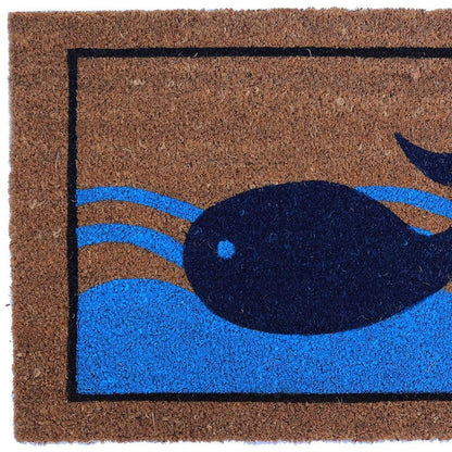 18" X 30" Brown Blue And Red Coir Whale Outdoor Door Mat HomeRoots