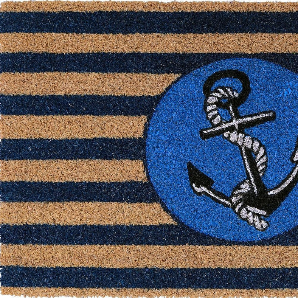 18" X 30" Brown and Blue Coir Anchor Outdoor Door Mat HomeRoots