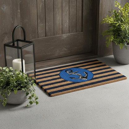 18" X 30" Brown and Blue Coir Anchor Outdoor Door Mat HomeRoots
