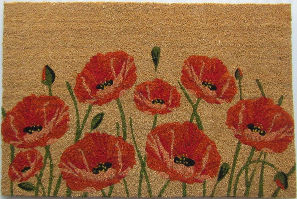 24" X 36" Brown and Red Coir Floral Outdoor Door Mat HomeRoots