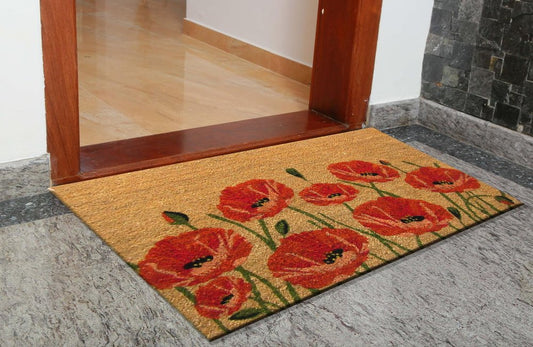 24" X 36" Brown and Red Coir Floral Outdoor Door Mat
