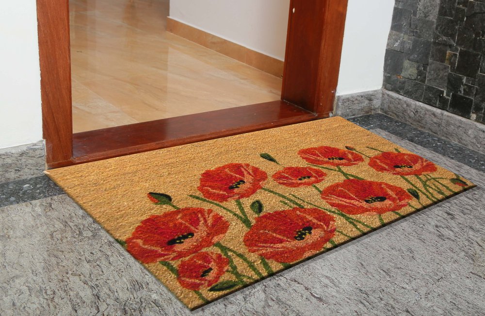 24" X 36" Brown and Red Coir Floral Outdoor Door Mat HomeRoots