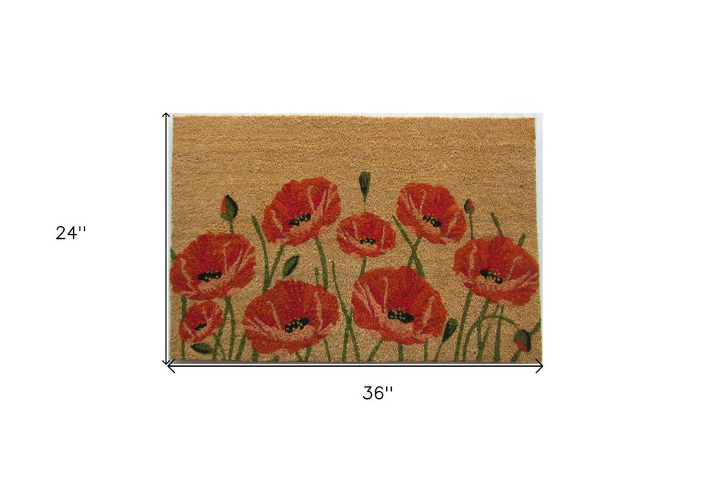 24" X 36" Brown and Red Coir Floral Outdoor Door Mat HomeRoots