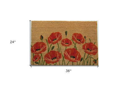 24" X 36" Brown and Red Coir Floral Outdoor Door Mat HomeRoots