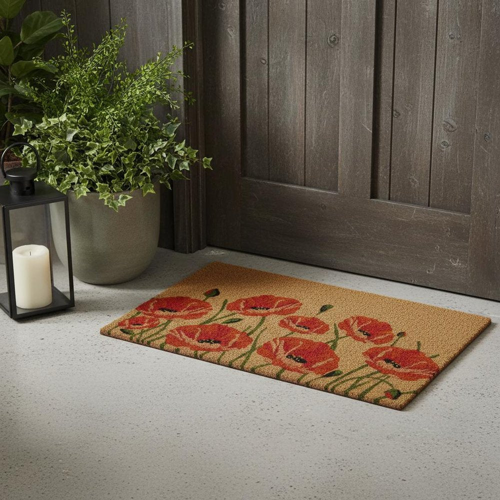 24" X 36" Brown and Red Coir Floral Outdoor Door Mat HomeRoots