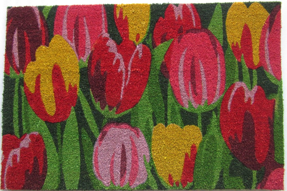 24" X 36" Red and Green Coir Floral Outdoor Spring Door Mat HomeRoots