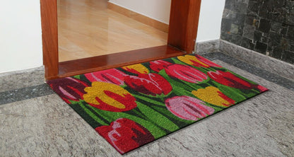 24" X 36" Red and Green Coir Floral Outdoor Spring Door Mat HomeRoots