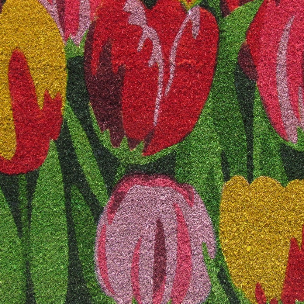 24" X 36" Red and Green Coir Floral Outdoor Spring Door Mat HomeRoots
