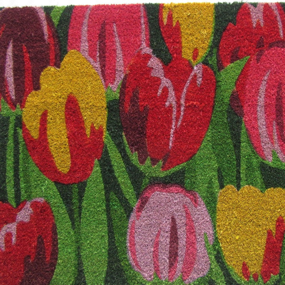 24" X 36" Red and Green Coir Floral Outdoor Spring Door Mat HomeRoots