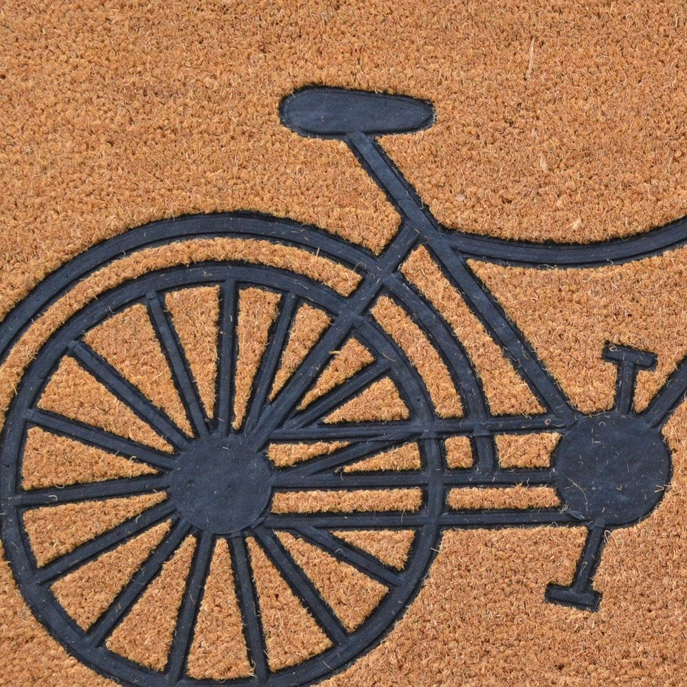 24" X 36" Brown and Black Coir Bicycle Outdoor Door Mat HomeRoots