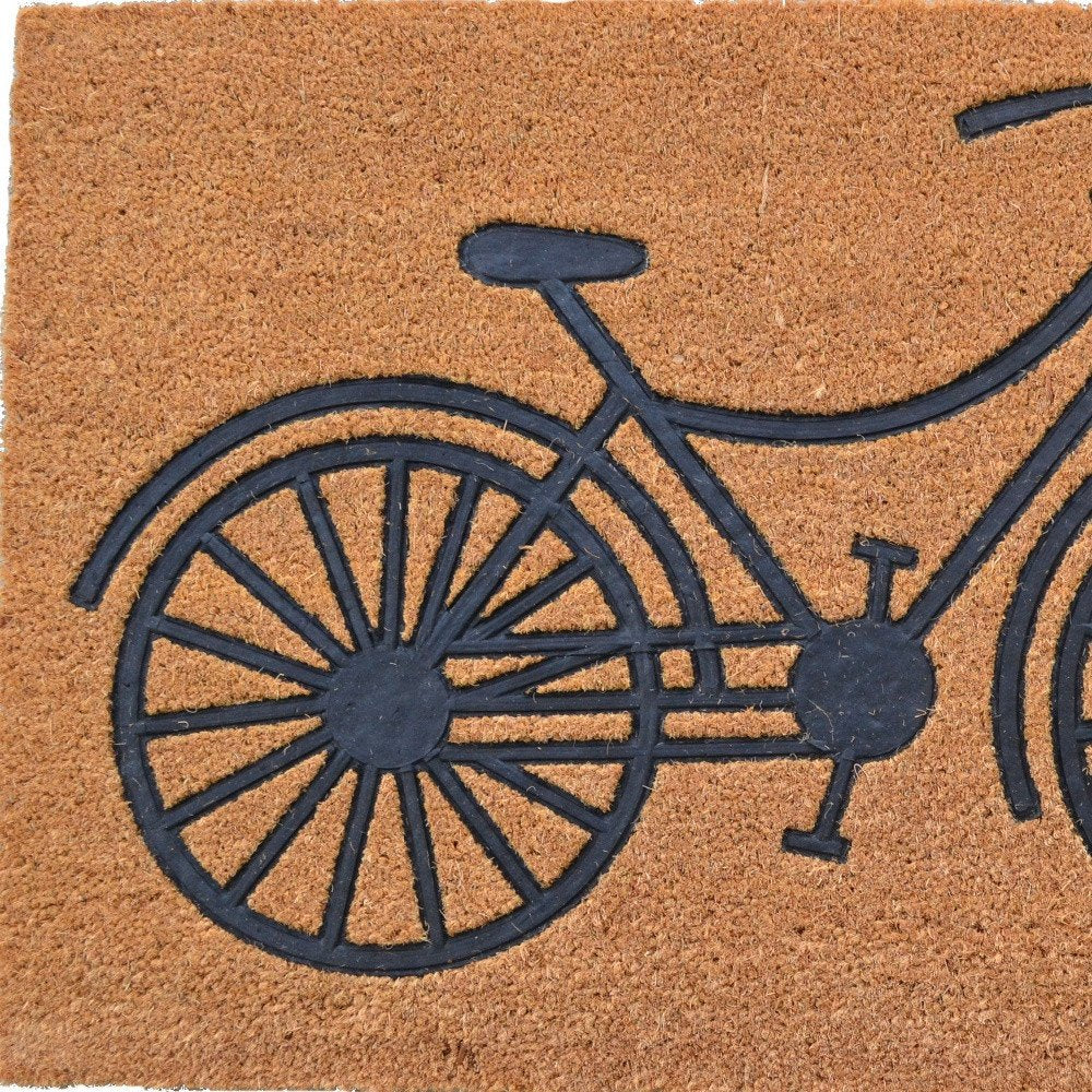 24" X 36" Brown and Black Coir Bicycle Outdoor Door Mat HomeRoots