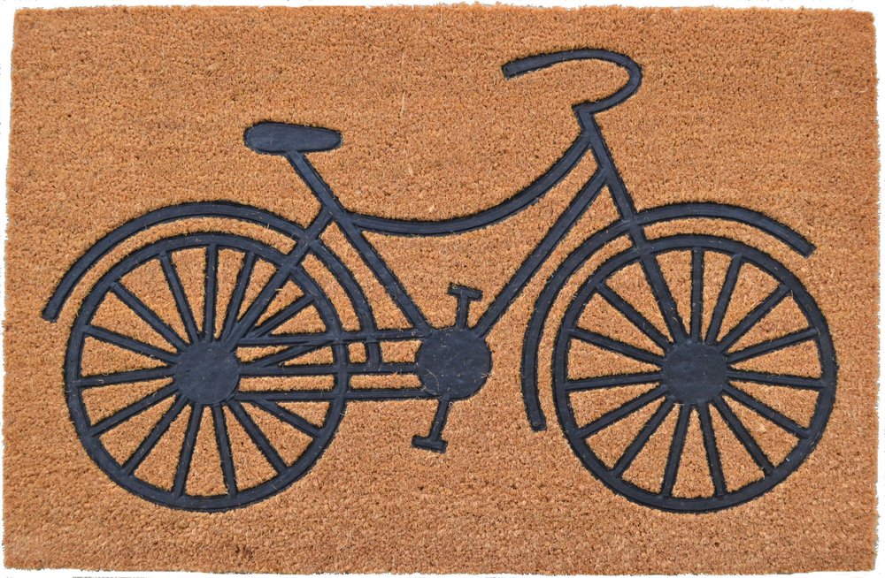 24" X 36" Brown and Black Coir Bicycle Outdoor Door Mat HomeRoots
