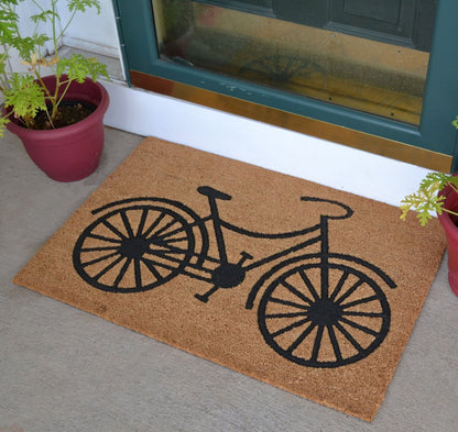 24" X 36" Brown and Black Coir Bicycle Outdoor Door Mat HomeRoots