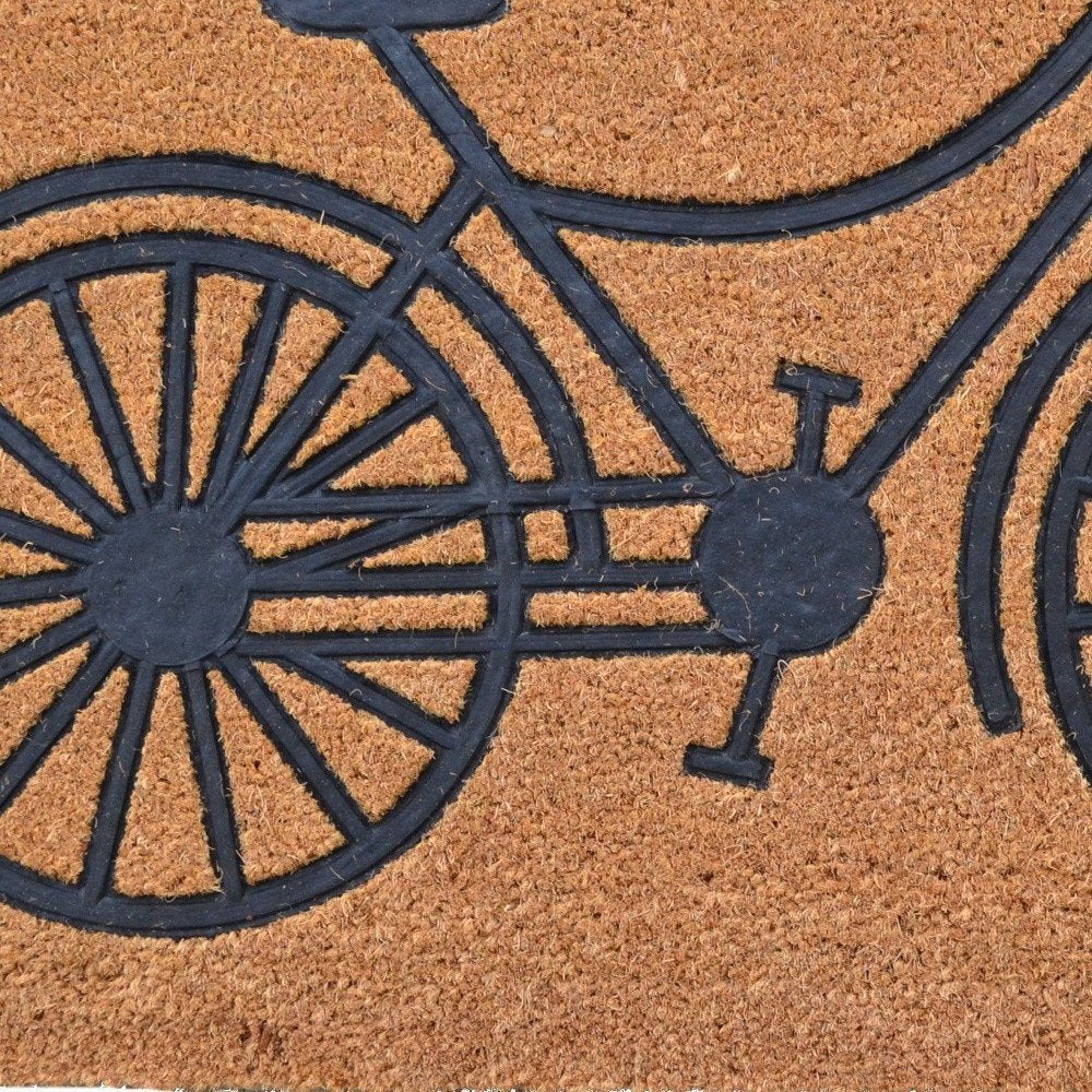 24" X 36" Brown and Black Coir Bicycle Outdoor Door Mat HomeRoots