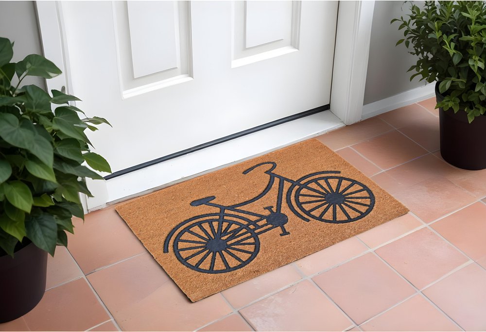 24" X 36" Brown and Black Coir Bicycle Outdoor Door Mat HomeRoots