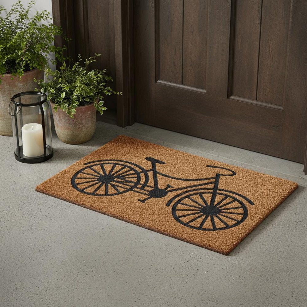 24" X 36" Brown and Black Coir Bicycle Outdoor Door Mat HomeRoots