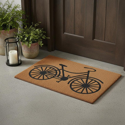24" X 36" Brown and Black Coir Bicycle Outdoor Door Mat HomeRoots