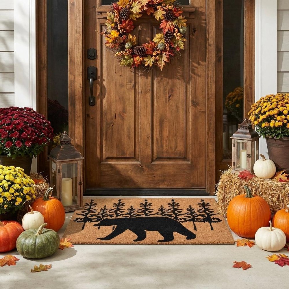 18" X 30" Brown And Black Bear Outdoor Coir Door Mat HomeRoots