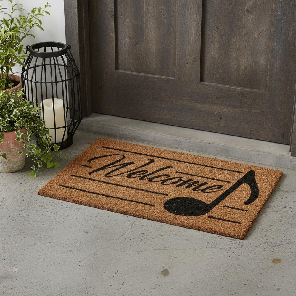 18" X 30" Brown and Black Coir Welcome Outdoor Door Mat HomeRoots