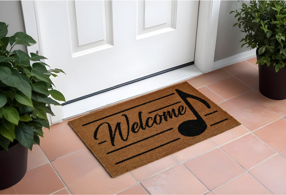 18" X 30" Brown and Black Coir Welcome Outdoor Door Mat HomeRoots