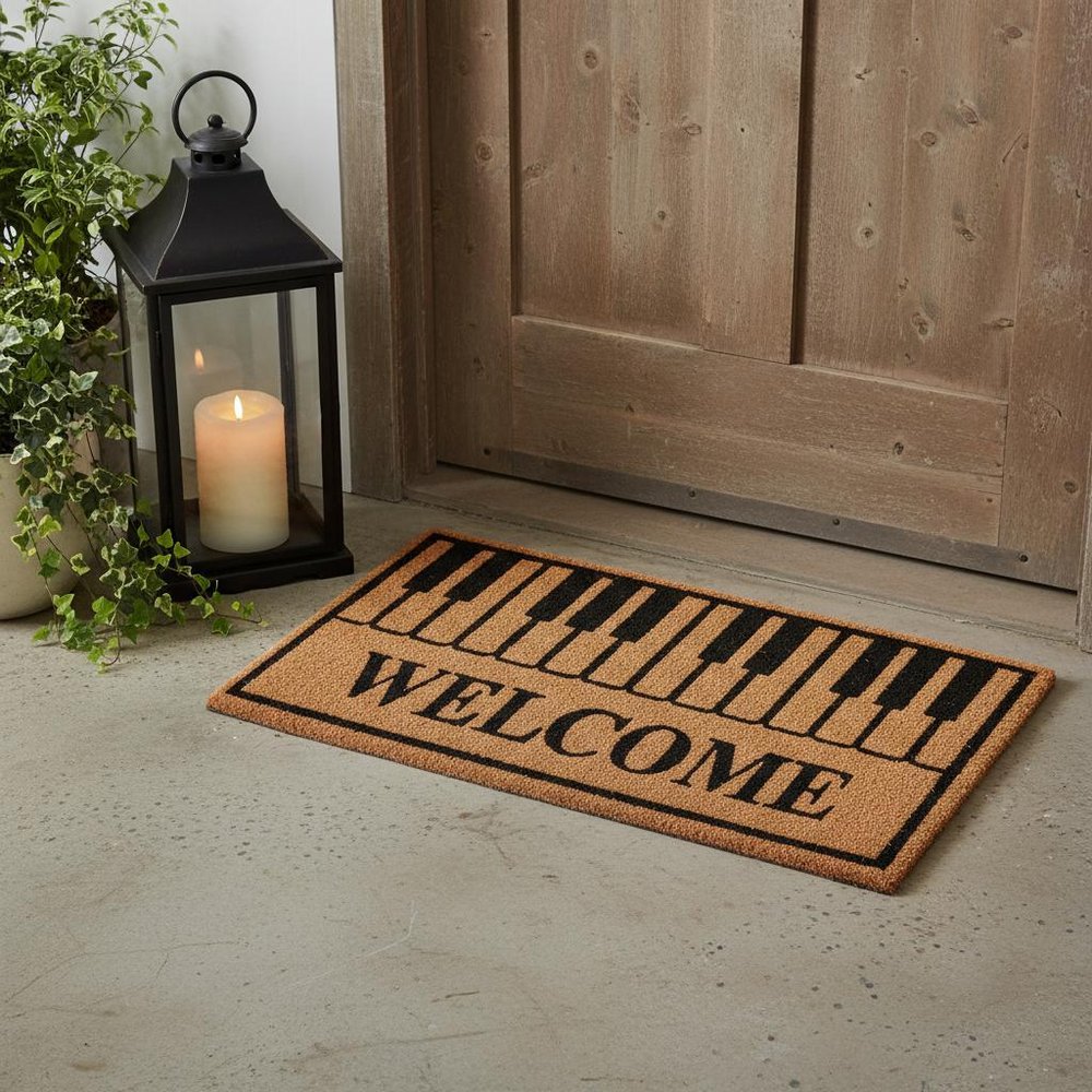 18" X 30" Brown and Black Coir Welcome Outdoor Door Mat HomeRoots