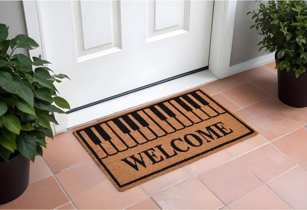 18" X 30" Brown and Black Coir Welcome Outdoor Door Mat HomeRoots