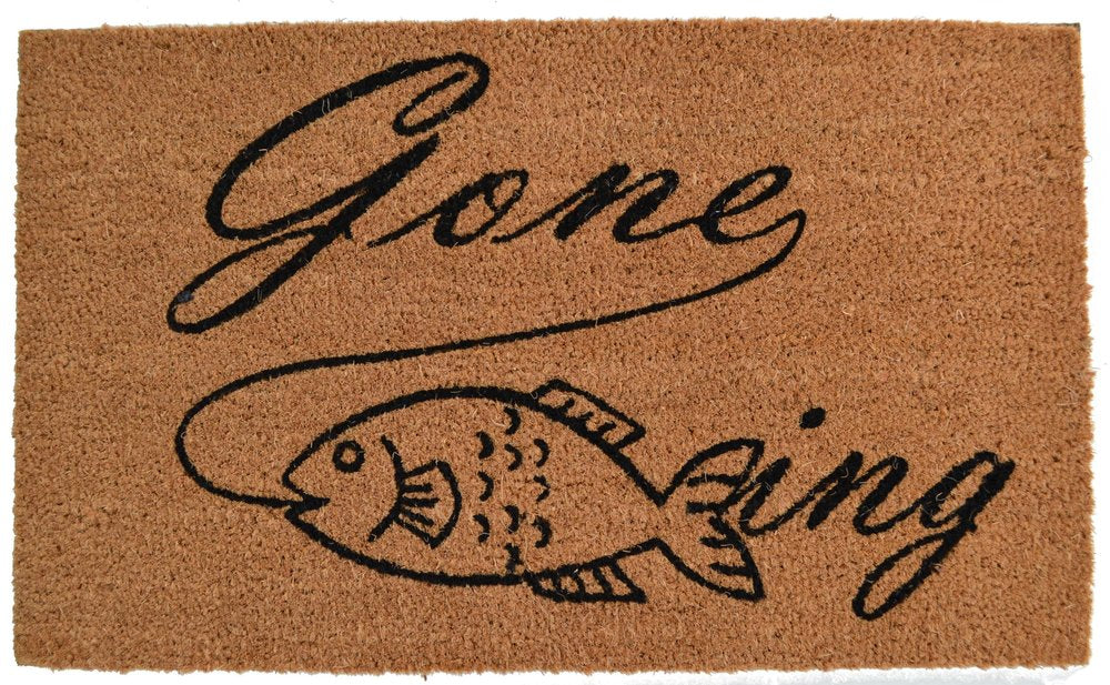 18" X 30" Brown and Black Coir Fish Outdoor Door Mat HomeRoots