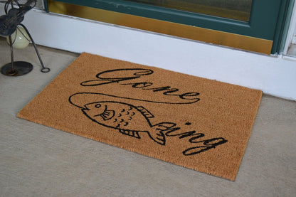 18" X 30" Brown and Black Coir Fish Outdoor Door Mat HomeRoots