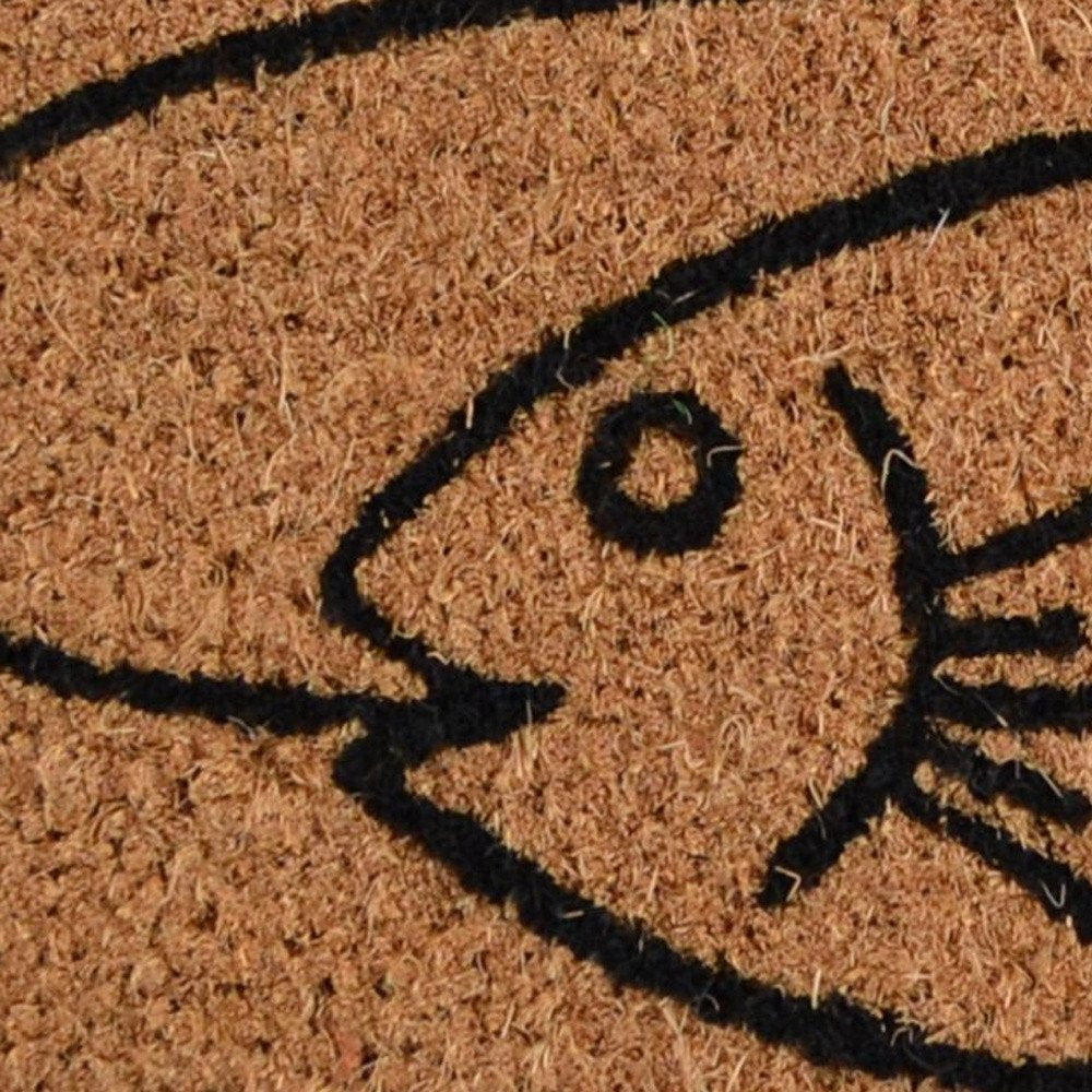 18" X 30" Brown and Black Coir Fish Outdoor Door Mat HomeRoots