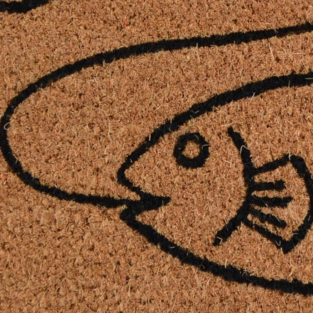 18" X 30" Brown and Black Coir Fish Outdoor Door Mat HomeRoots