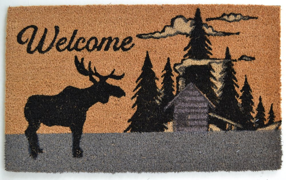 18" X 30" Brown and Black Coir Woodland Welcome Outdoor Door Mat HomeRoots