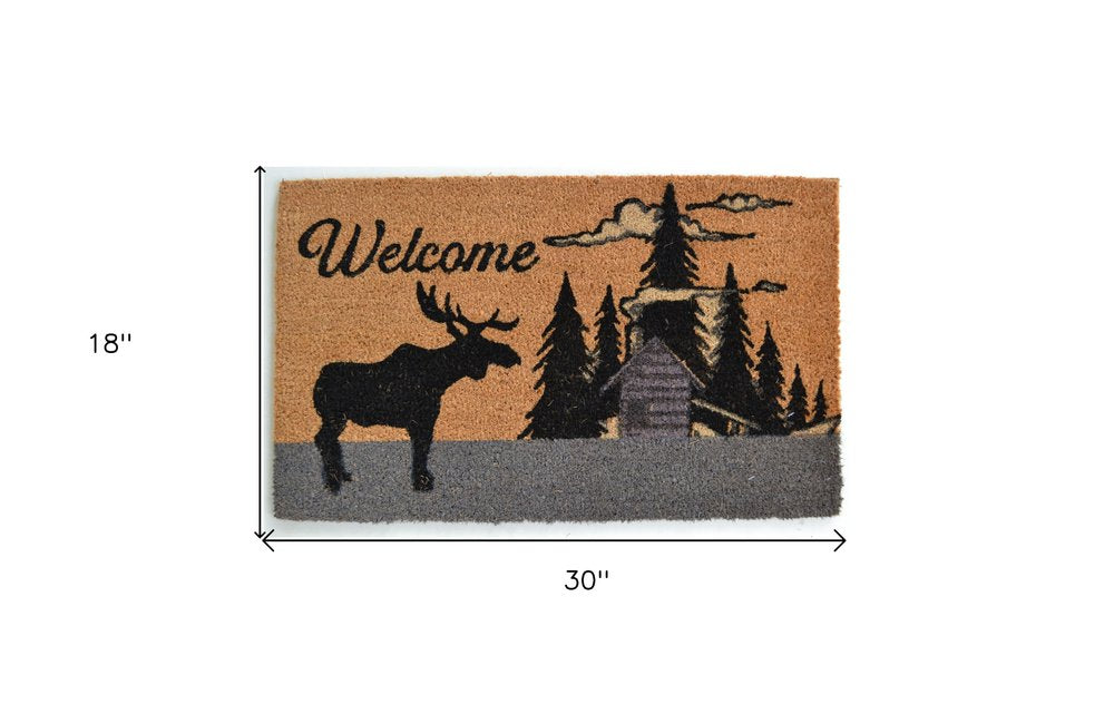 18" X 30" Brown and Black Coir Woodland Welcome Outdoor Door Mat HomeRoots
