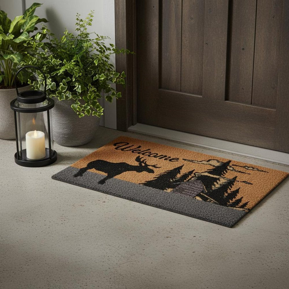 18" X 30" Brown and Black Coir Woodland Welcome Outdoor Door Mat HomeRoots