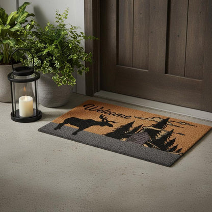 18" X 30" Brown and Black Coir Woodland Welcome Outdoor Door Mat HomeRoots