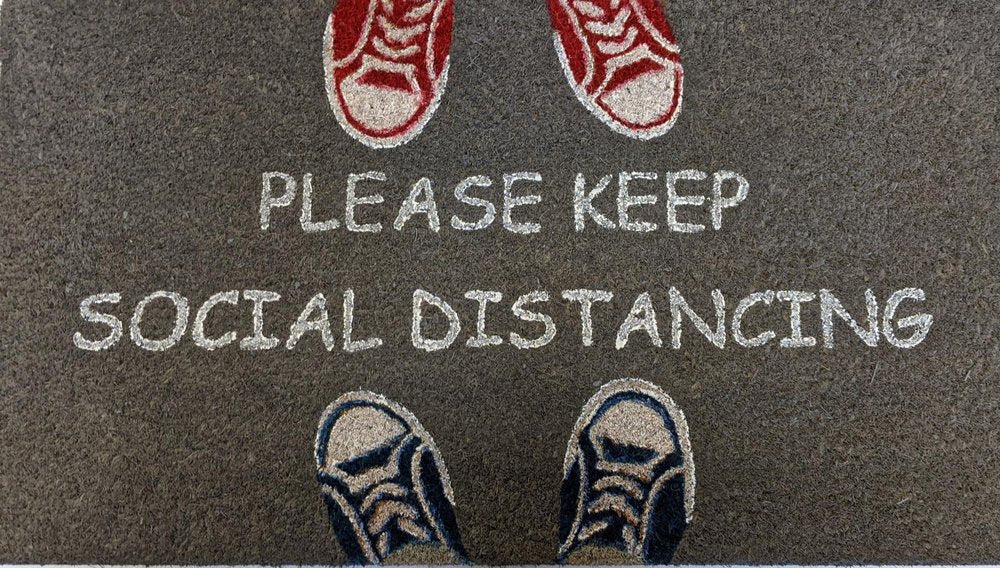 18" X 30" Gray Coir Please Keep Social Distancing Outdoor Door Mat HomeRoots