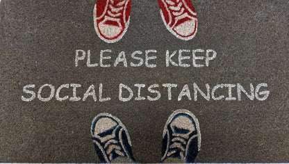 18" X 30" Gray Coir Please Keep Social Distancing Outdoor Door Mat HomeRoots