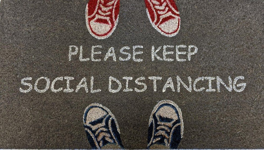 18" X 30" Gray Coir Please Keep Social Distancing Outdoor Door Mat HomeRoots
